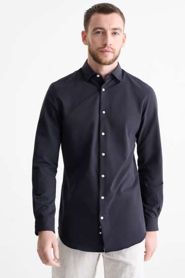 Heren - Business-overhemd - slim fit - cut away - met structuur - donkerblauw