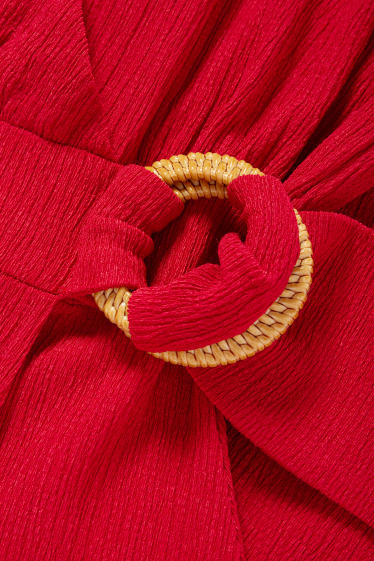 Damen - Wickelkleid - strukturiert - dunkelrot
