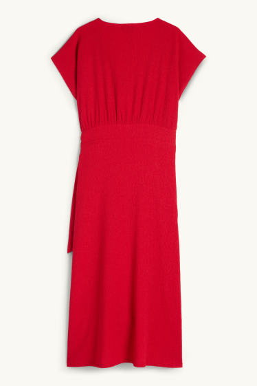 Damen - Wickelkleid - strukturiert - dunkelrot