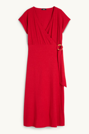 Damen - Wickelkleid - strukturiert - dunkelrot