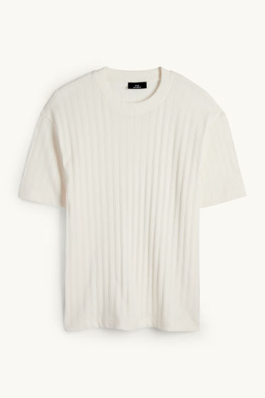 Men - T-shirt - relaxed fit - ribbed - cremewhite