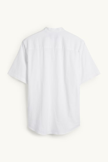 Herren - Hemd - Regular Fit - Stehkragen - Leinen-Mix - weiß