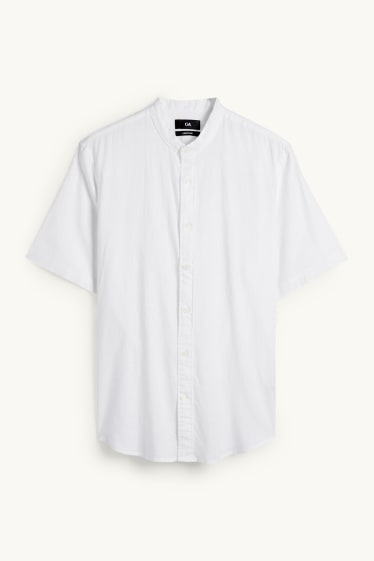Herren - Hemd - Regular Fit - Stehkragen - Leinen-Mix - weiß