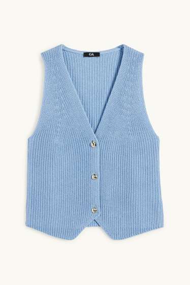 Femmes - Gilet sans manches en maille - finition côtelée - bleu