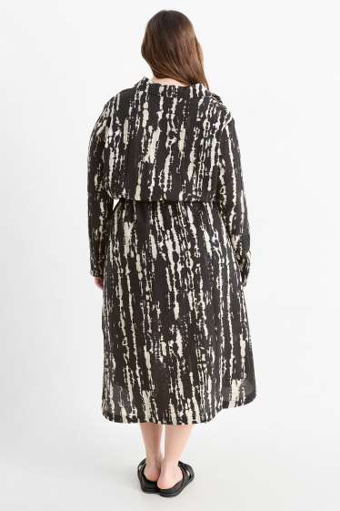 Damen - Blusenkleid - gemustert - strukturiert - schwarz / beige