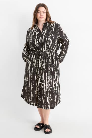 Damen - Blusenkleid - gemustert - strukturiert - schwarz / beige