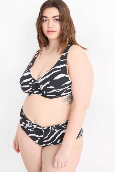 Women - Bikini bottoms with knot detail - high waist - LYCRA® XTRA LIFE™ - black / white