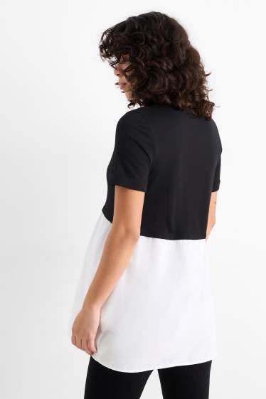 Femmes - T-shirt de grossesse - look 2-en-1 - noir / blanc