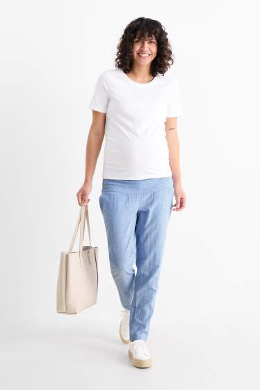 Dames - Zwangerschapspantalon - gesmokt - lichtblauw