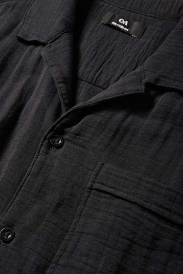 Herren - Musselin-Hemd - Relaxed Fit - Reverskragen - schwarz
