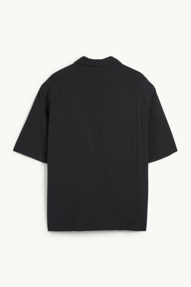Herren - Musselin-Hemd - Relaxed Fit - Reverskragen - schwarz