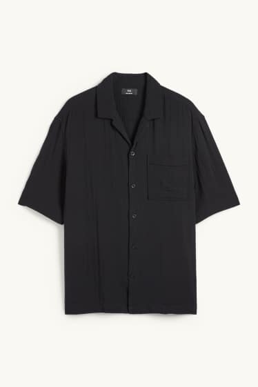 Herren - Musselin-Hemd - Relaxed Fit - Reverskragen - schwarz