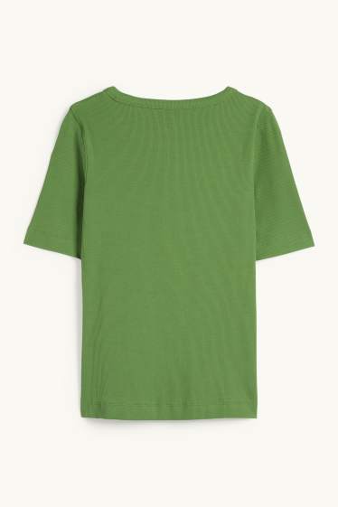 Damen - Basic-T-Shirt - Slim Fit - gerippt - grün
