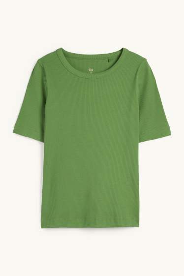 Damen - Basic-T-Shirt - Slim Fit - gerippt - grün