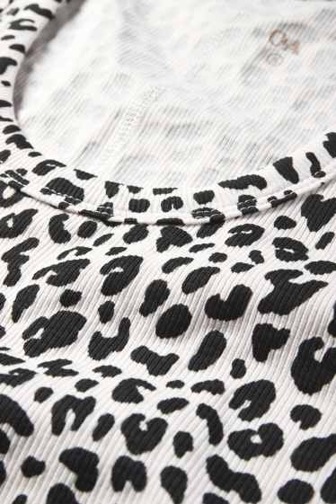 Dames - Basic top - luipaardvelprint - ribstof - zwart / wit