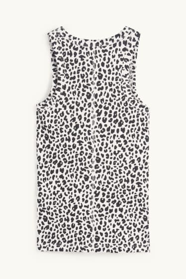 Dames - Basic top - luipaardvelprint - ribstof - zwart / wit
