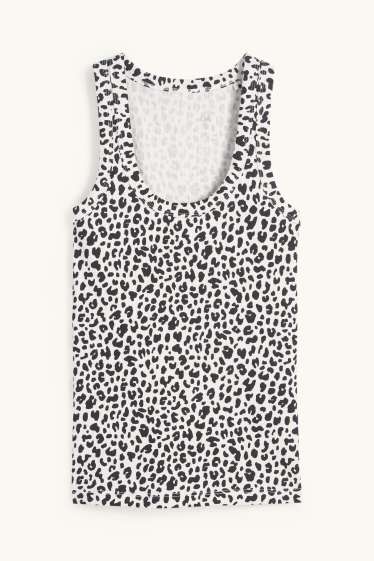 Dames - Basic top - luipaardvelprint - ribstof - zwart / wit