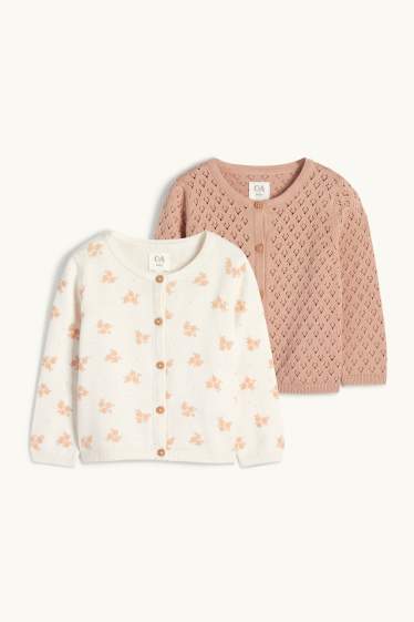 Baby Mädchen - Multipack 2er - Blümchen - Baby-Strickjacke - cremeweiss