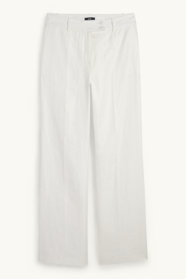 Dona - Pantalons formals de lli - high waist - straight fit - blanc trencat