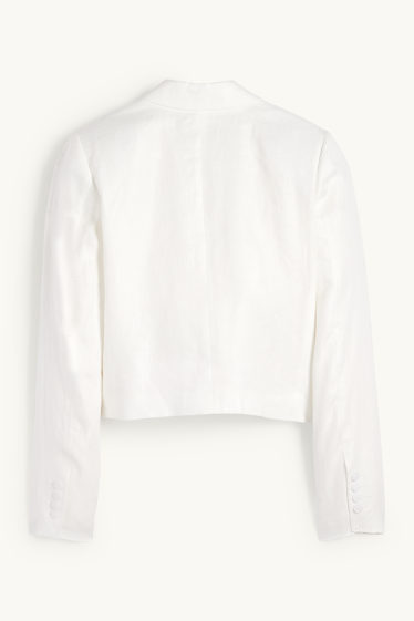 Damen - Crop Leinen-Blazer - Regular Fit - cremeweiß