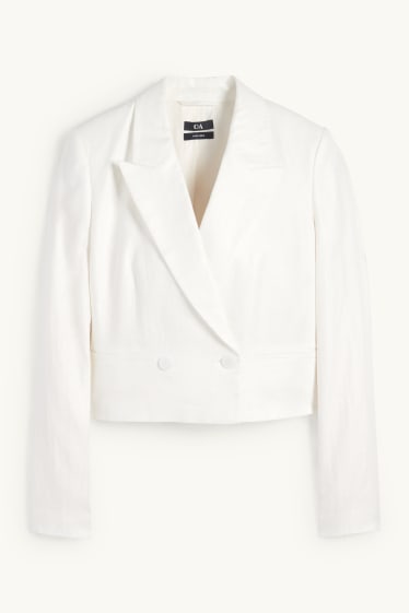 Damen - Crop Leinen-Blazer - Regular Fit - cremeweiß