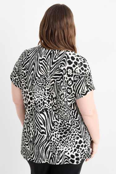 Women - T-shirt - patterned - textured - black / white