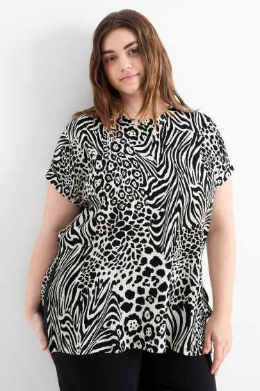 Women - T-shirt - patterned - textured - black / white