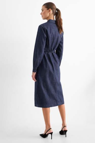 Women - Denim shirt dress - denim-dark blue