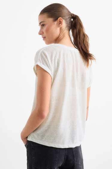 Femmes - T-shirt à col V - regular fit - blanc