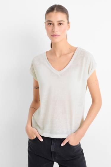 Femmes - T-shirt à col V - regular fit - blanc