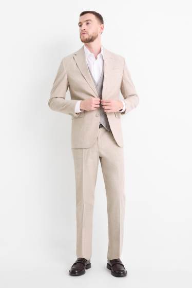 Men - Mix & match suit trousers with linen content - regular fit - stretch - light beige