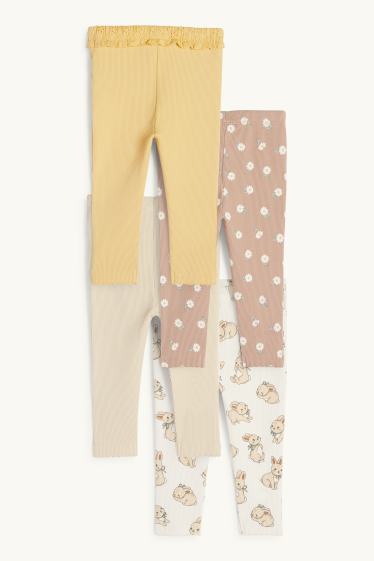 Baby Mädchen - Multipack 4er - Blümchen und Häschen - Baby-Leggings - hellbeige