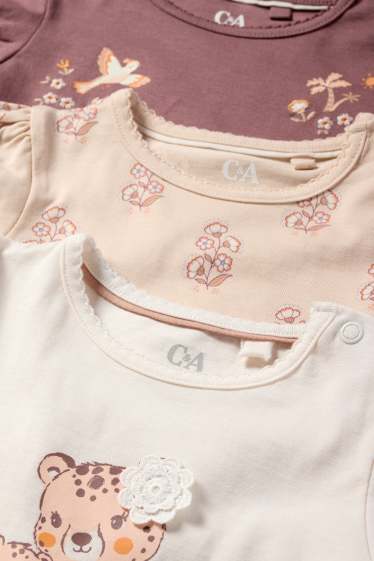 Baby Mädchen - Multipack 3er - Blümchen und Wildtiere - Baby-Kurzarmshirt - rosa