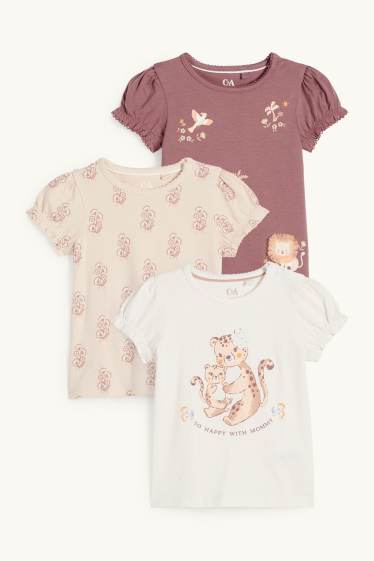 Baby Mädchen - Multipack 3er - Blümchen und Wildtiere - Baby-Kurzarmshirt - rosa