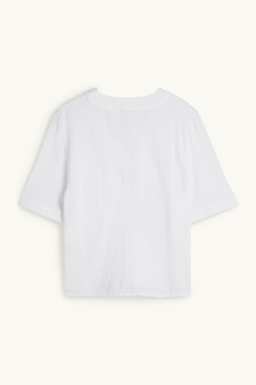 Damen - Musselin-Bluse mit V-Ausschnitt - weiß