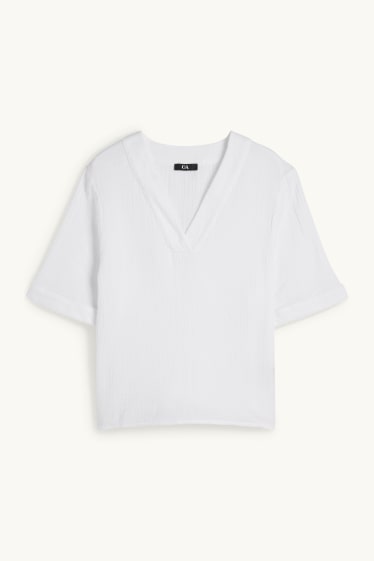 Damen - Musselin-Bluse mit V-Ausschnitt - weiß