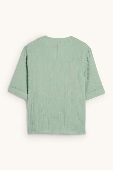 Women - V-neck muslin blouse - green