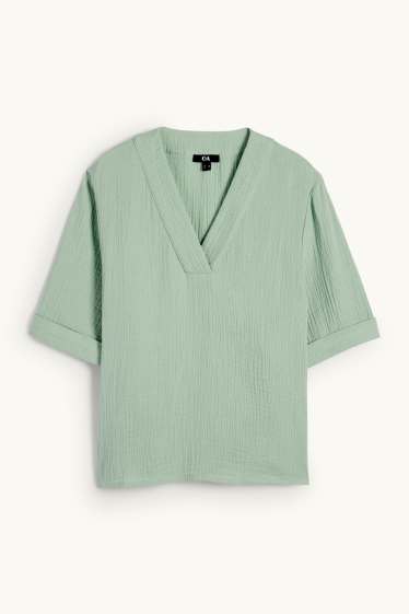 Women - V-neck muslin blouse - green