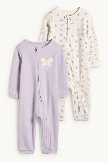 Baby Mädchen - Multipack 2er - Blümchen - Baby-Schlafanzug - gerippt - hellviolett