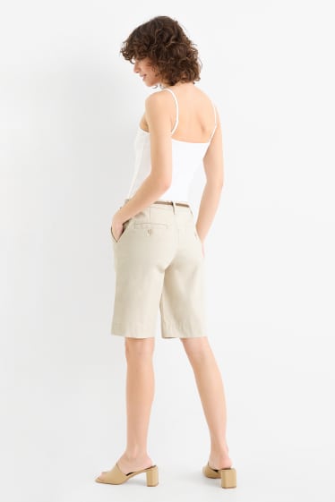 Dámské - Bermudy s páskem - mid waist - světle béžová