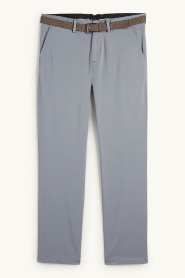 Herren - Chino mit Gürtel - Regular Fit - grau