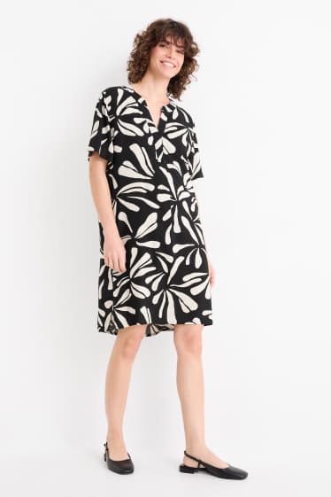 Dona - Vestit de viscosa - estampat - negre/beix