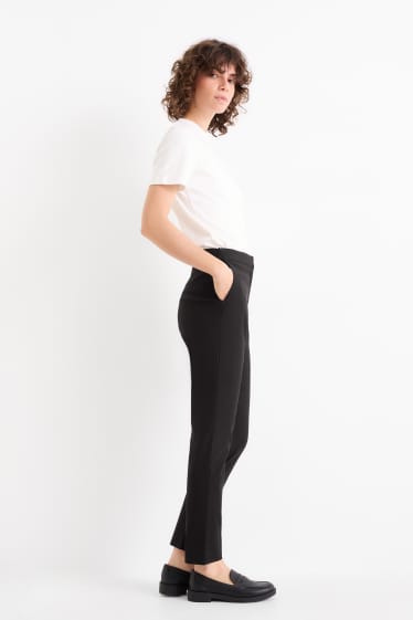 Women - Cloth trousers - mid-rise waist - slim fit - black