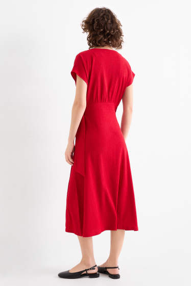 Damen - Wickelkleid - strukturiert - dunkelrot