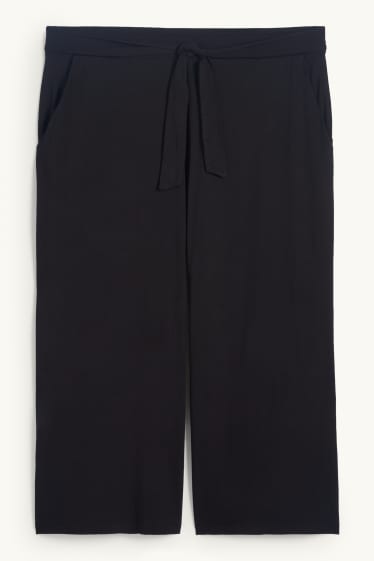 Femei - Pantaloni din jerseu - talie medie - wide leg - negru