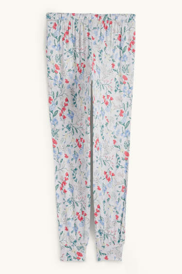 Mujer - Pantalón de pijama en viscosa - de flores - gris claro