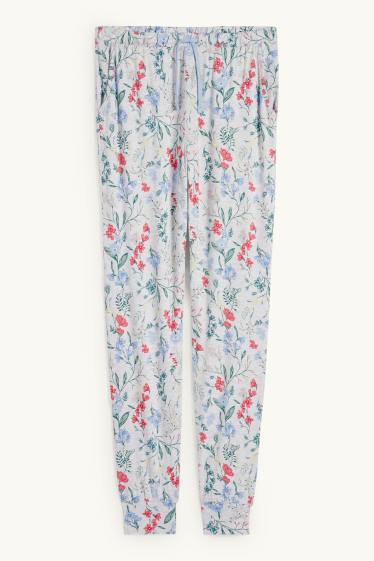 Mujer - Pantalón de pijama en viscosa - de flores - gris claro