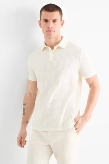 Herren - Poloshirt - strukturiert - cremeweiß