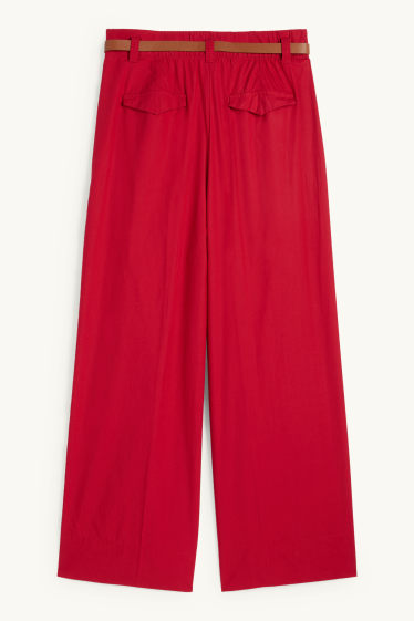 Femmes - Pantalon de toile avec ceinture - high waist - wide leg - rouge foncé