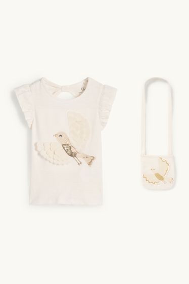 Enfants filles - Oiseau - ensemble - T-shirt et sac - 2 pièces - blanc crème